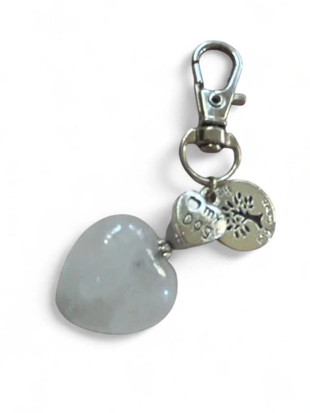 Pale Green Heart Keychain Charm with “My Love.. Dog & Family”